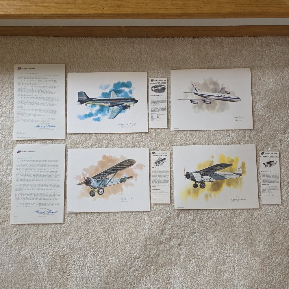 UNITED AIRLINES Lot Of 22 Vintage Aircraft Art Prints By Nixon Galloway - Picture 6 of 15